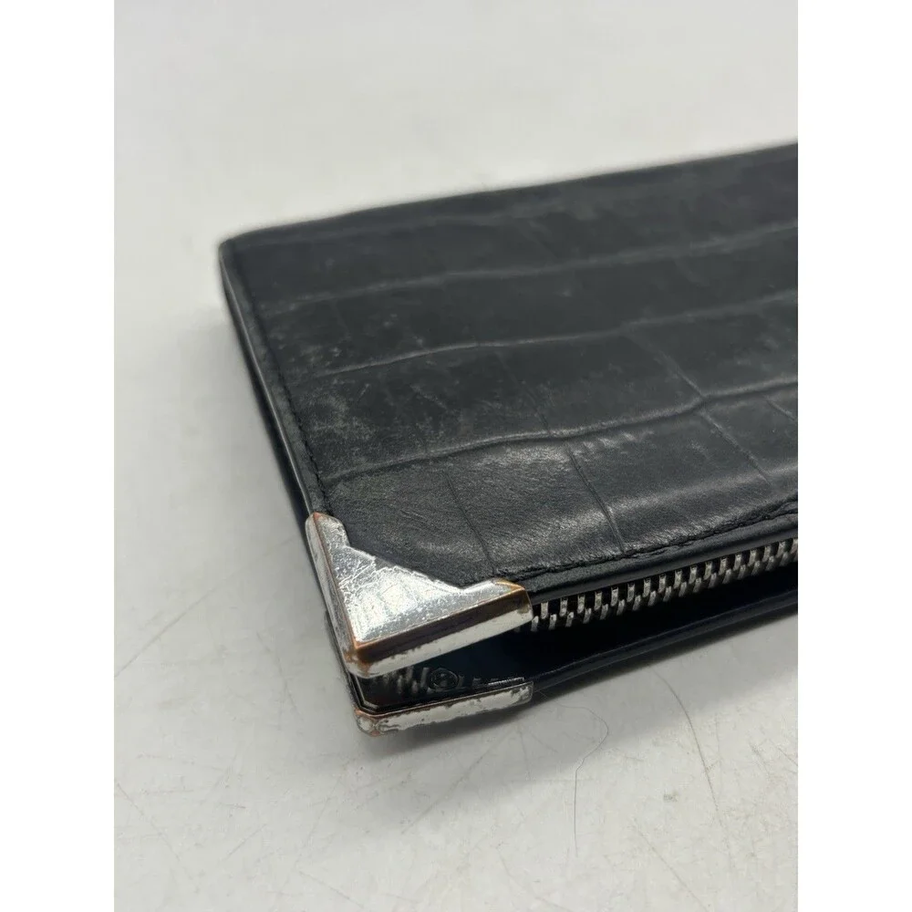 Alexander Wang Prisma Black Leather Wallet Long Zip Around Card Holder Crocodile